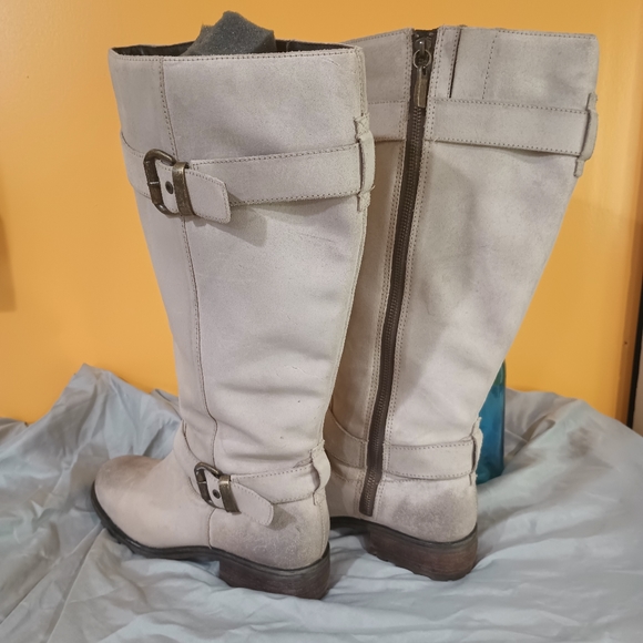 NWT Lane Bryant Leah Genuine Leather Tan Gray Factory Distressed Riding Boots 9W - Picture 5 of 16